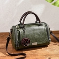 Vintage dark green Boston bag in textured leather with a rose charm and crossbody strap - Green