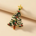 Exquisite gold Christmas tree brooch with green enamel and colorful rhinestones - BR1406 KC Gold - Green Tree