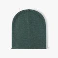 Women's dark green knit beanie hat in soft rabbit fur blend with rolled edge design - Adjustable / Green
