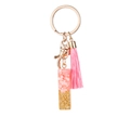 Pink resin keychain with gold leaf, stylish tassel, and alphabet letter bag charm accessory - Pink Gold Foil I