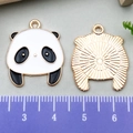 Panda head alloy pendant with black and white enamel finish and golden metal back - Standard Panda
