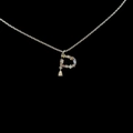 Silver letter P pendant necklace with colorful zircon stones on a thin chain link - Letter P / Silver