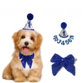 Blue sequin pet birthday set with glitter cone hat and bowtie including numbers 0-9 - Dark Blue Hat + Large Bow Tie + Number Set