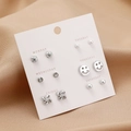 Detail of 6-pair silver alloy earring set with pearls and zircons on weekday display card - Silver Smile Windmill