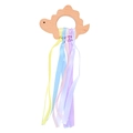 Dinosaur shaped beech wood baby teether toy with colorful pastel silk ribbons - Dinosaur