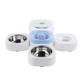 KIMPETS blauwe 4-in-1 voerbak met roestvrijstalen bakjes en waterdispenser automaat - Waterdispenser met Dubbele Bakken (Blauw)