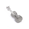 Broche de violín brillante en metal plateado con cristales blancos decorativos - Violín Plateado