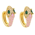 Chic snake hoop earrings with pink enamel, green gemstone eyes and white cubic zirconia - Pink