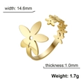 Minimalist gold flower open ring in stainless steel with 14.6mm width and 1.7g weight - Gold