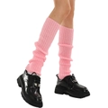 Pink chunky knit leg warmers with ribbed texture and slouchy winter style for women - One Size / Deep Pink