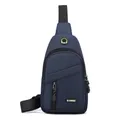 Navy blue nylon men's sling bag with multi-zipper pockets and sport fashion labels - Style 4 (7078) / Dark Blue