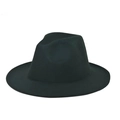 Detail of classic black wool felt fedora with a flat brim and metal buckle leather belt - Adult 56-60cm / Thickened and Hardened / Dark Green