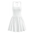 Elegante abito corto bianco con scollo quadrato, spalline larghe e vita a corsetto - XS / Bianco