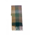 Thick colorful plaid rainbow scarf with fringe in yellow, green and purple tones - New Pink