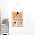 Vintage houten fotolijstset voor aan de muur met rustiek ophangsysteem van touw - Gele Houtnerf (1 Horiz + 2 Vert) / 10"+5"