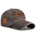 Gorra vintage de algodón lavado marrón con bordado 3D naranja y textura desgastada - Ajustable / café