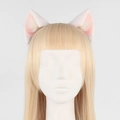 Handmade white cat ear headband with pink interior on a blonde wig for cosplay - White Pink