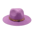 Chapeau Fedora classique en paille tressée violette avec ruban de perles colorées - Violet