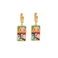 Gold rectangular drop earrings with colorful pop art abstract face enamel painting - Picasso Style Abstract Face Earrings (2#)