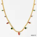 Golden herringbone chain necklace featuring vibrant multi-colored marquise gemstones - Gold Colorful Zirconia Snake Bone Chain Necklace (KDD173)