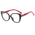 Fashion cat eye large frame glasses with black and red splicing and blue light filter - Black and Red Frame
