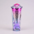 Pink and purple gradient mermaid tail straw cup with glitter and double-wall plastic design - Dome Lid/Mermaid Tail Shape / Type H/Pink Purple Gradient