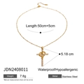 Gold stainless steel necklace featuring heart and cross pendant with zircon stones - Heart and Cross Intertwined Gold Necklace (JDN2408011)