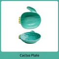 Cactus-shaped ceramic hamster food bowl in green glaze with anti-tip design - Cactus Dish