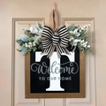 Personalized wooden letter T door sign with white flowers and Welcome to our home text - Letter T