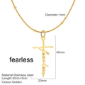 Fearless engraved cross necklace in golden stainless steel with detailed product dimensions - Fearless / Gold