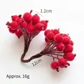 Frosted red Christmas berry picks 12cm length with 1.2cm berries for DIY wreath - Red Berry Clusters