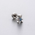 Silver bear stud earring in titanium steel with a blue gemstone on light background - Bear Style (A57-4#)