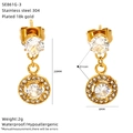 Detailed view of 18K gold-plated stainless steel zircon earrings with 20mm x 8mm dimensions - White Round Zircon Style (SE861G-3)