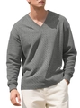 Men's casual grey jacquard knit sweater with V-neck and ribbed cuffs in a relaxed fit - S / Gray