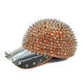 Orange punk baseball cap with silver metallic spikes and mirror-finish brim details - Adjustable (55-59cm) / Orange-Yellow Base Silver Rivets