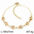 Bracelet en acier doré avec cinq zircons roses en forme d'étoile et fermoir mousqueton - Or (Strass Rose) (KB183090-TJG)