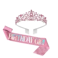 Set corona in argento con strass rosa e fascia glitterata rosa Birthday Girl per festa - Corona Singola (con Pettine) / Rosa