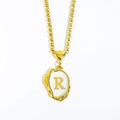 Golden capital letter R pendant necklace with white enamel finish on a refined chain - Letter-R