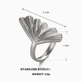 Anello regolabile a foglia di ginkgo in acciaio inossidabile argento con dettagli - Anello Foglia Color Acciaio