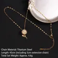 Golden sunflower necklace in titanium steel with zircon heart bear pendant and 45cm chain - Gold Sunflower (A695)