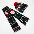 LED Christmas black knitted hat and scarf set with Santa and snowflake patterns - Set 8 (Black Santa Tree)