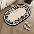 Tappetino bagno ovale stile francese con rose bianche e nere e scritta Better Life decor - 30*50cm - Fango di Diatomee Regolare / Bordo Floreale Lusso - Ovale