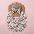 Coffret bavoir bébé fleuri en coton avec bandeaux à nœuds et bordure à pompons mignonne - Style Floral Gris Foncé avec Nœud Gris (9)