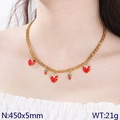 Collana a catena dorata con vari ciondoli a fragola rossa e piccoli cristalli scintillanti - Stile Fragola e Cuore (KN292054-Z)