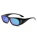 Polarized night vision fit-over sunglasses with black frame and purple mirror lenses - Bright Black Frame Blue Green Mirror Polarized C9