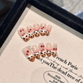 Handmade press-on nails with brown gradient French leopard print and 3D bow design - Extra Small (XS) / Short Coffin Style (2319)