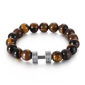 Tiger eye bead bracelet with silver dumbbell charm for men’s fitness jewelry - Tiger Eye Steel (KB119640-Z)