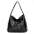 Bolso bandolera clásico de cuero negro con múltiples bolsillos y correa ajustable - Negro