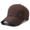 Men's dark brown canvas baseball cap with metal badge and lettered brim design - Square Metal Badge / Coffee