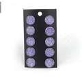 Détail de cinq paires de boucles d'oreilles 12mm en acier titane violet étoilé sur carte - Lot de 5 Paires / Violet